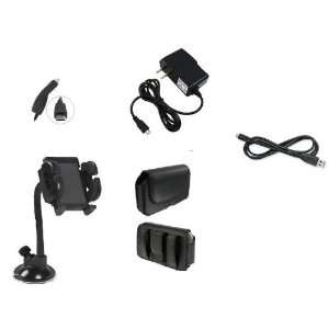 5in1 Car Charger+Leather Case Belt Clip+USB Cable+Home Wall+Windshield 