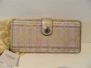   Tartan Plaid Lavender, Gold Accordion Zip Around Wallet $228  