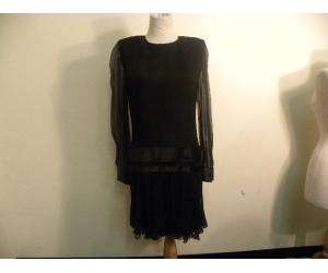 ANDRE LAUG Black Silk Vintage Drop Waist Dress 4/6  