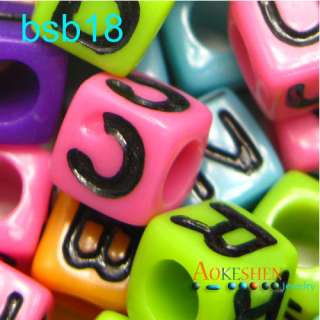 Colors 7mm Cube Acrylic Alphabet Letter Beads bsb  