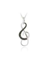 Sterling Silver Black Diamond Accent Musical Note Pendant