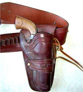Western Style Brown Leather Ammo Rig Belt & Holster Revolver Pistol 