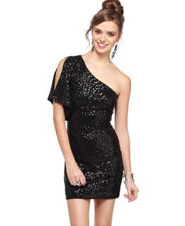 Darlin Dress, Short Split Sleeve One Shoulder Sequin Mini   Juniors 