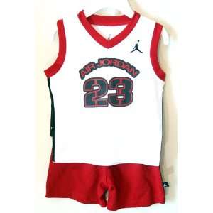  Air Jordan 2 Piece T shirt and Shorts Set, White and Red for Baby 12 