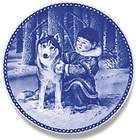 AKITA LIMITED EDITION DANISH BLUE PORCELAIN PLATE THE BIG FIGHT 