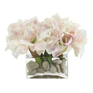 FAB Flowers Pink and Cream Amaryllis with White River Rocks 17 inches 