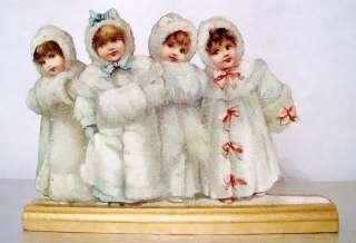 Antique Vintage Img CHRISTMAS CHILDREN in WHITE COATS B  