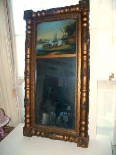 Antique Federal Mirror w/Reverse Painted Glass 1800s  