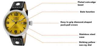   Mens 1462 Vintage Collection Riveted Leather Strap Yellow Dial Watch