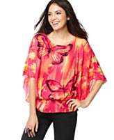 Style&co. Top, Batwing Sleeve Butterfly Print Peplum