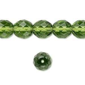 11017 10mm Bead, Czech fire polish glass, olivine, faceted round 10 