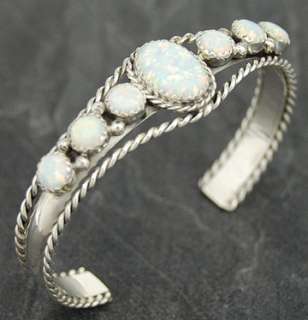   White Opal Rope Cuff Bracelet Native American Navajo Jewelry  