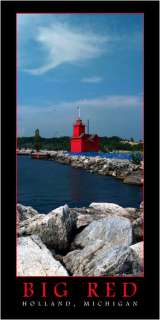 big red holland lighthouse panoramic print 10 x 20