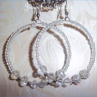 CLEAR Faceted Glass Crystal Seed Bead Hoop Earrings 2 Juicebox Jewels 