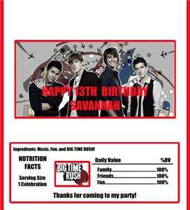 BIG TIME RUSH Candy Bar Wrappers Birthday Party FavorS  