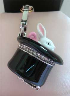 JUICY COUTURE MAGIC WHITE BUNNY BLACK HAT BOW OPEN CHARM NEW  