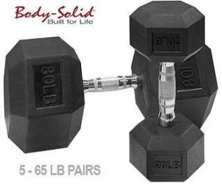 Body Solid Rubber Coated Hex Dumbbell Set with Rack GDR60 PACK