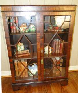   English Bookcase Bookshelf Divided Glass Mahogany Adjustable Shelves