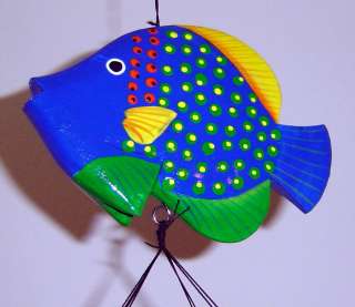 New Caribbean Tropical Wood Fish Mobile Round Blue  