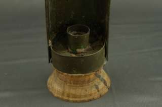   Primitive Brass & Wooden Oak Footed Base Chamberstick Candleholder