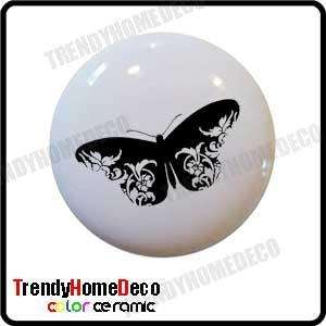 Damask Butterfly Ceramic Knobs Pull Kitchen Bathroom Closet Drawer 