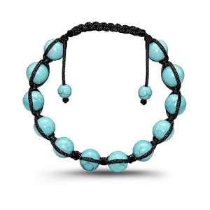    12mm Blue Turquoise (Blue/Black String) Hand Made Bracelet Jewelry