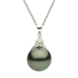 Black Tahitian Cultured Pearl Pendant   11 12mm, AAA Quality, Solid 