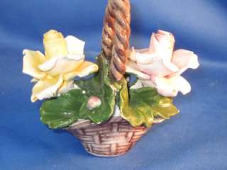 Vintage Nuova Capodimonte Floral Basket 4 1/2 high  