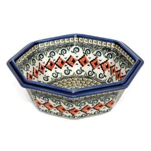   Polish Pottery Green Horizon Octagonal Bowl