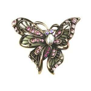 Pink Austrian Rhinestone Brass Tone Butterfly Brooch Pin Jewelry