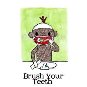    Sock Monkey Bathroom Reminder Brush Your Teeth 4x6