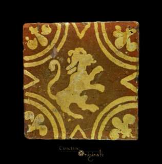   MEDIEVAL LION RAMPANT GLAZED CERAMIC FLOR TILE animal decorated 023168