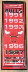 Rare 1997 Chicago Bulls NBA Champions Framed Banner  