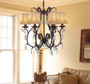 New WROUGHT IRON CRYSTAL CHANDELIER WITH SHADES  
