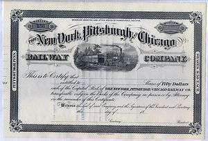 New York Pittsburgh & Chicago Railway Stock Certificate Railroad RR 