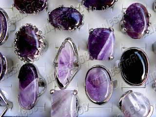   lots NEW 12pcs oversize natural amethyst gemstone silver P women rings