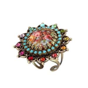 Michal Negrin Beautiful Cameo Ring with Flower Pattern, Multicolor 