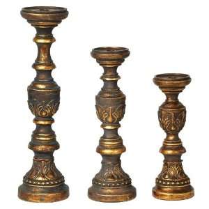   Set of Three Boleyn Antique Gold Ornate Candle Holders