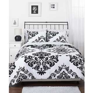 TRADITIONAL DAMASK COMFORTER SET in REVERSIBLE BLACK and WHITE ~ KING