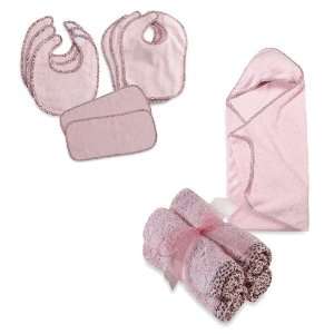FRENCHIE HOODED TOWEL, WASH CLOTH AND BIBS AND BURP CLOTH   BABY GIRL 