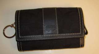NEW BLACK LEATHER COACH SIGNATURE WALLET W/ KEY CHAIN  