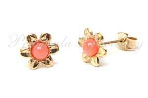 NEW 9ct Gold PINK CORAL Flower Stud earrings, BOXED  