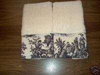 CREAM HAND TOWELS Waverly Black Country French Toile  