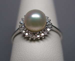   New 14 Karat White Gold Genuine Diamond & Cultured Pearl Ladies Ring