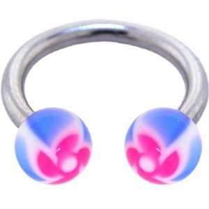  Pink Funky Flower Horse Shoe Circular Barbell Jewelry