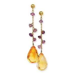  14k Gold Citrine and Amethyst Dangle Earrings Jewelry