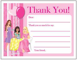 Setof 10 Barbie Tea Party Personalized Thank You Cards  