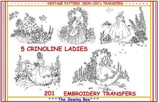 201   5 Crinoline Lady Embroidery Transfer patterns  