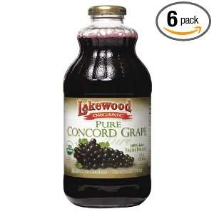 Lakewood Organic PURE Concord Grape Juice, 32 Ounce Bottles (Pack of 6 