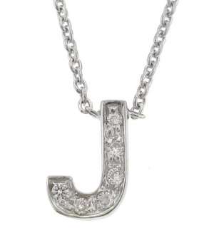 18K White Gold Diamond J Initial Necklace Brand New 100% Authentic 